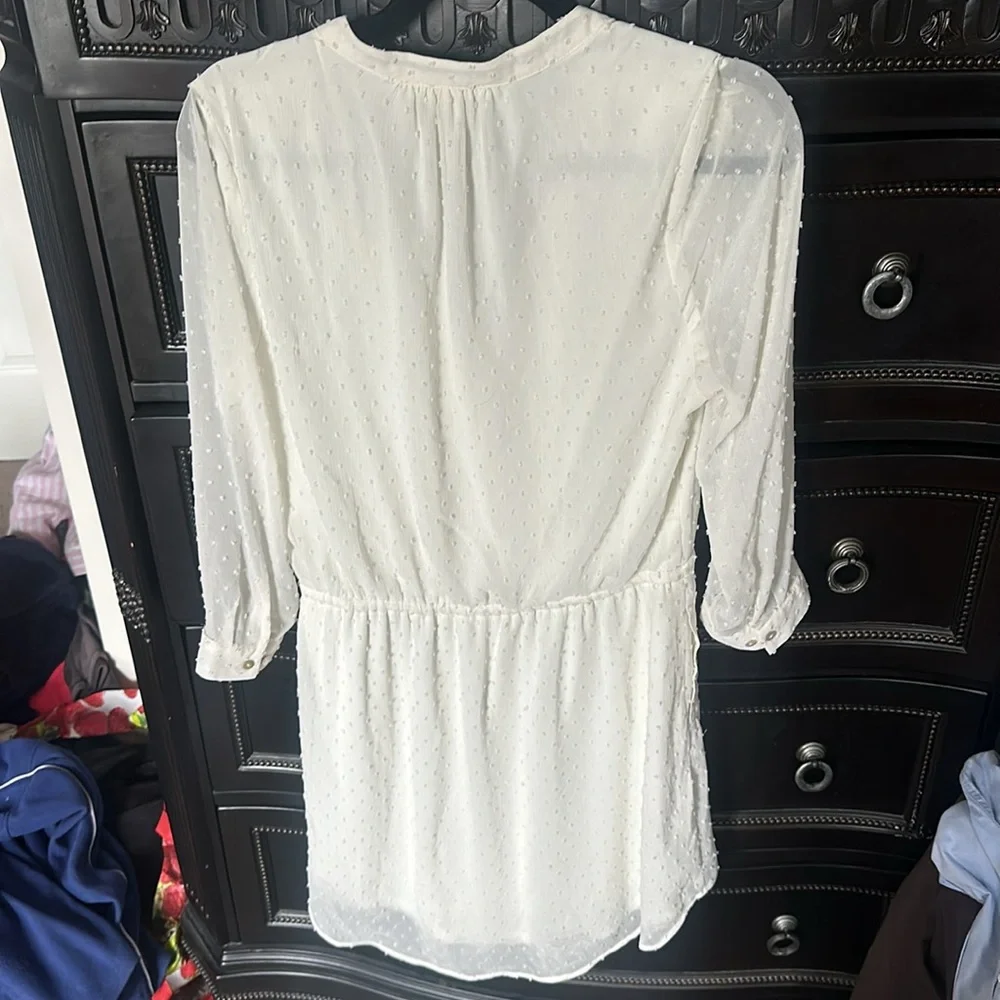 Daniel Rainn Swiss Dot Layered White Long Sleeve Dress Size M
